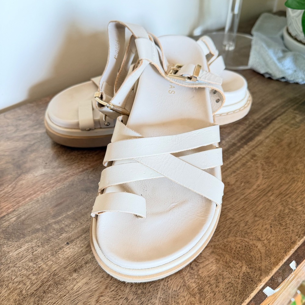 ALOHAS Cream‎ Leather Gladiator Sandals Womens EU36 Toe Loop Chunky Platform